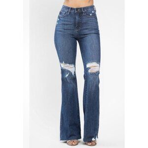 Judy Blue Women’s Flare Jeans Size 7/28 High Waist Tummy Control Distressed